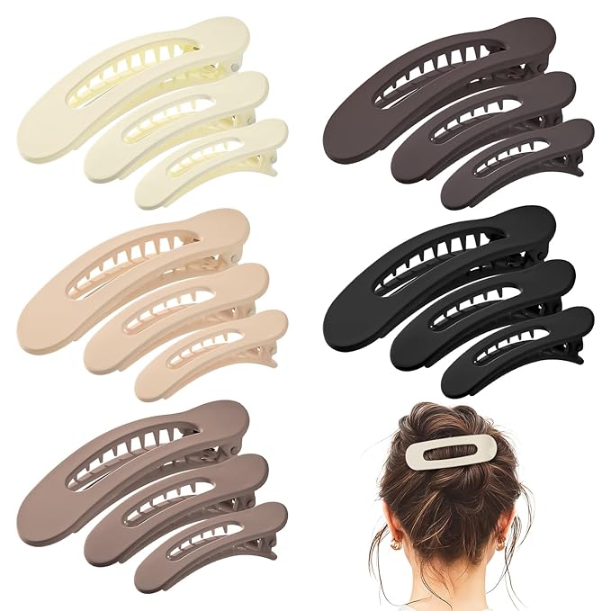 15 PCS Flat Hair Clips, Neutral Color Flat Claw Clips 3 Sizes Hair Claws for Women Girls Thin Hair