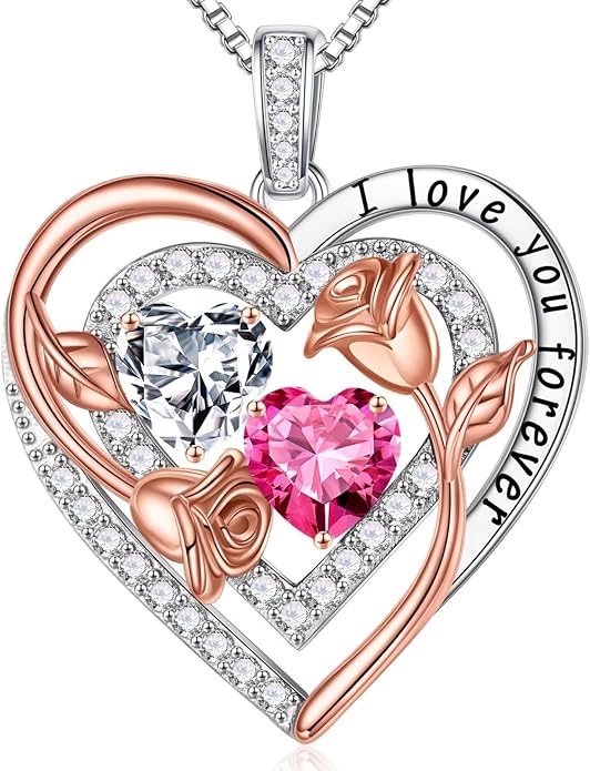 Iefil Birthstone Necklace for Women - Sterling Silver Birthstone Necklace Anniversary Birthday Gifts for Her Wife Mom Daughter