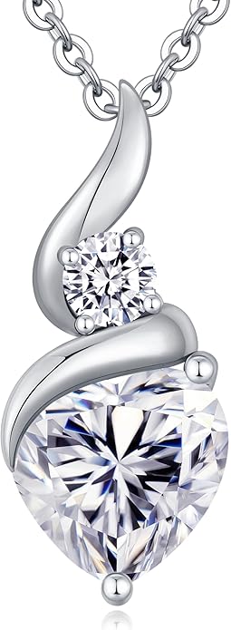 Moissanite Heart Pendant Necklaces for Women，925 Sterling Silver Gold Plating Necklace with Birthstone，Ideal Anniversary Present or Birthday Christmas Valentine Engagements Mothers Day Jewelry Gifts for Mom Wife Her Girlfriend