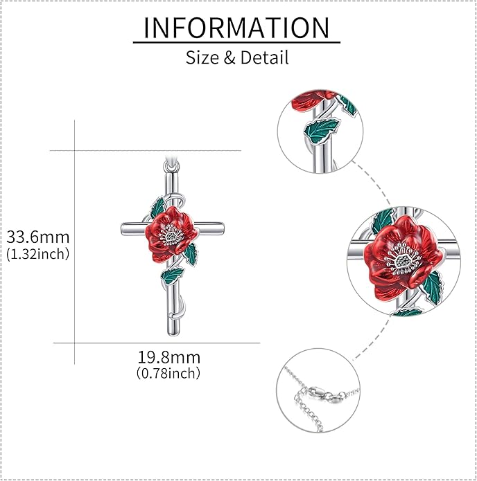 Flower Cross Necklace 925 Sterling Silver Carnation/Rose/Lily/Daisy Cross Necklace Birth Flower Jewelry for Women