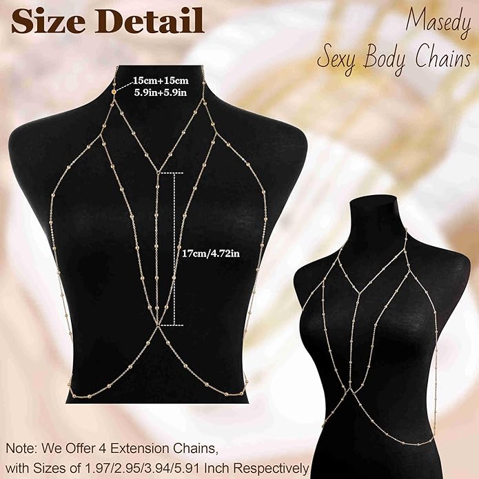 14K Gold Sexy Body Chains for Women Necklace Layered Bikini Bra Chain Crossover Belly Chain Rhinestone Summer Chest Chain Beach Prom Nightclub Body Chain Jewelry