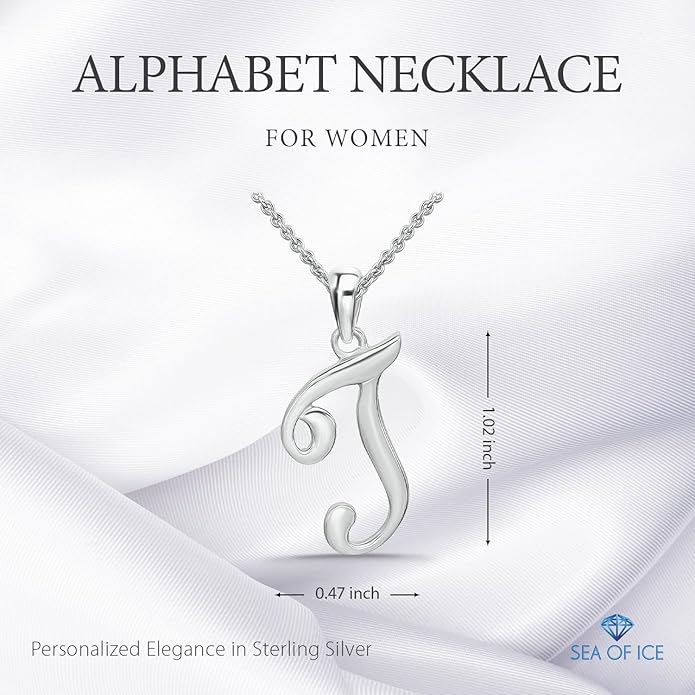 SEA OF ICE Letter Initial Necklace, Alphabet Letter Pendant Necklace, Sterling Silver, Gold, Rose Gold Necklace for Women, Elegant Initial Necklaces, Personalized Custom Women's Necklaces