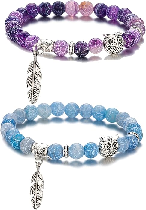 Softones 8mm Beads Owl Bracelets for Women Handmade Natural Stone Owl Gifts for Women Crystals Bracelet for Women Men Spiritual Energy Bracelet