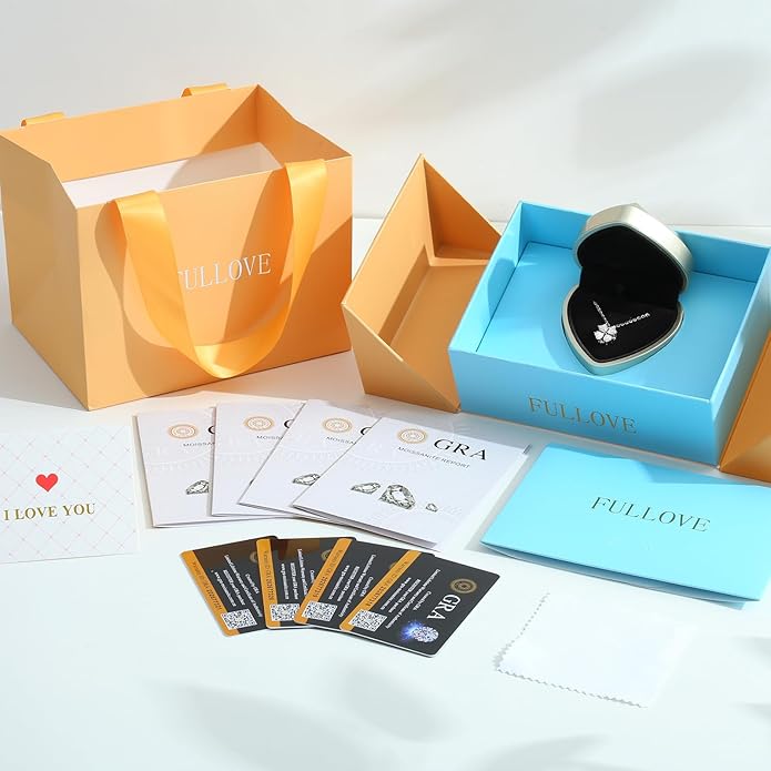 Luckylove 4-Leaf Clover & 4-Heart Smile 2-In-1 Necklace for Women, 4 x 1-0.5 ct Heartshape Moissanite, Sterling Silver Jewelry, Anniversary Birthday Christmas Valentines Day Gifts For Wife Girlfriend Her