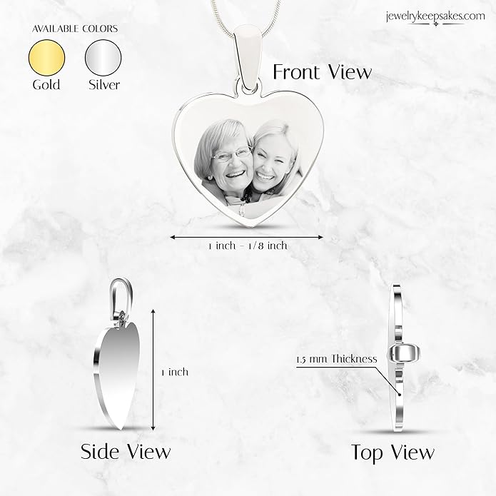 Personalized Picture Engraved Heart Pendant with 20" Chain