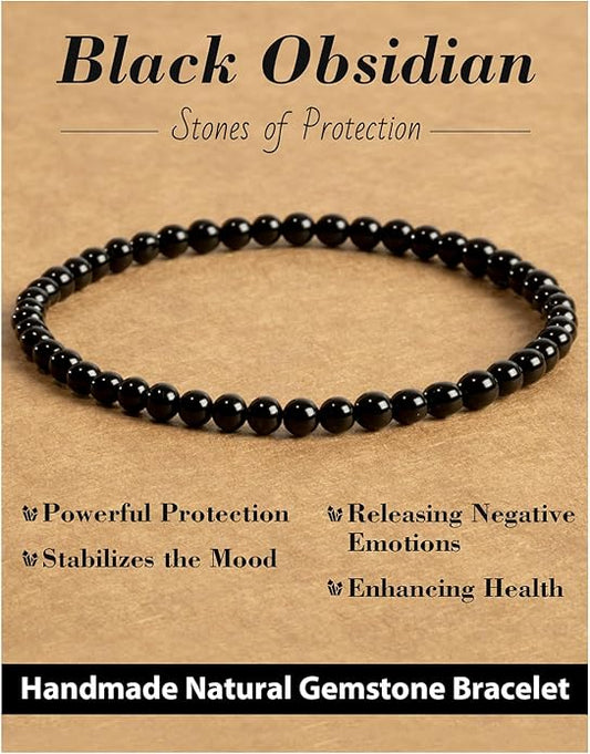 Handmade Natural Stone Beaded Stretch Bracelets,Healing Crystals Protection Bracelet,Spiritual Jewelry Gifts for Women & Men,Replacement Beads Included