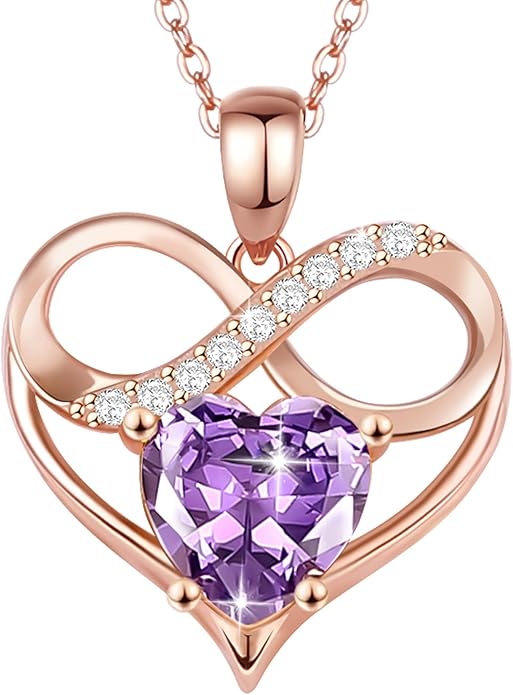 Rose Gold Birthstone Necklaces Heart Birthstone Pendant Necklaces For Women Valentine's Day Mother's Day Anniversary Christmas Gifts