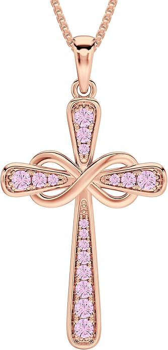 YL 925 Sterling Silver Cross Necklace for Women Halo Infinity Pendant Birthstone Jewelry for Mom
