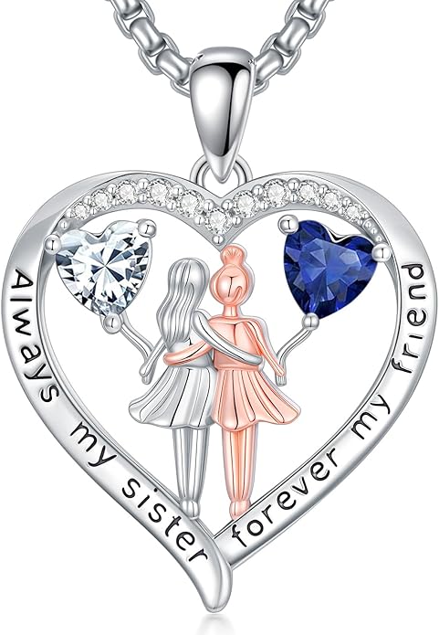 Always My Sister Forever My Friend Birthstone Pendant Necklace Women Jewelry Christmas Valentine Mothers Day Birthday Gifts for Women Sister From Sister