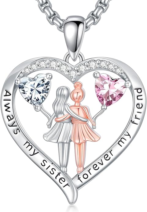 Always My Sister Forever My Friend Birthstone Pendant Necklace Women Jewelry Christmas Valentine Mothers Day Birthday Gifts for Women Sister From Sister