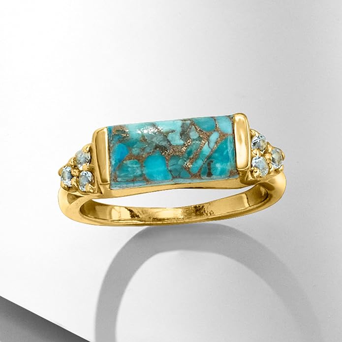 Ross-Simons Turquoise and .70 ct. t.w. Sky Blue Topaz Ring in 18kt Gold Over Sterling