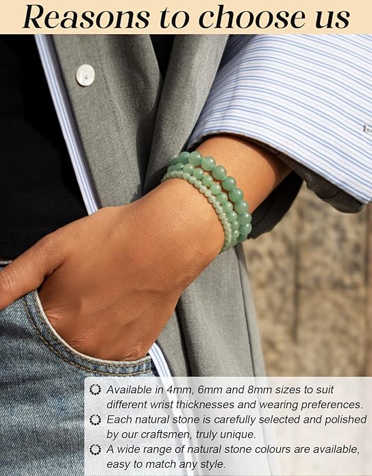 Handmade Natural Stone Beaded Stretch Bracelets,Healing Crystals Protection Bracelet,Spiritual Jewelry Gifts for Women & Men,Replacement Beads Included