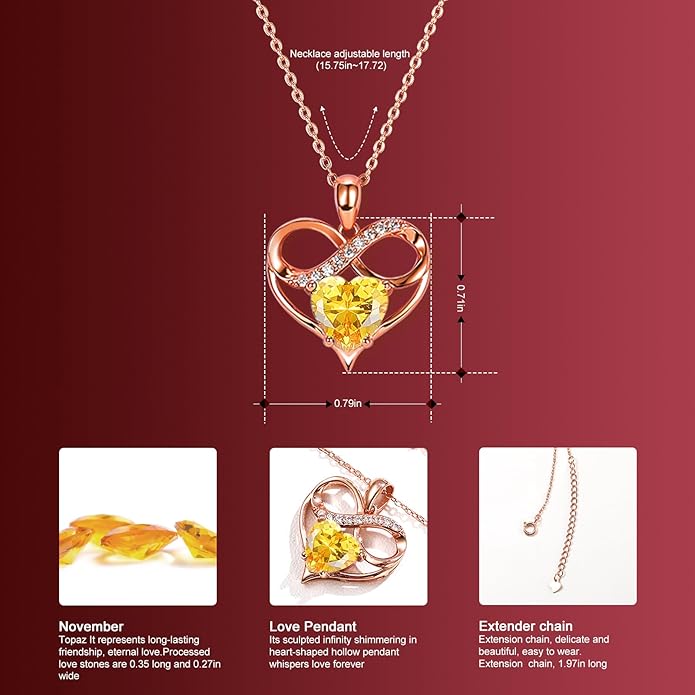 Rose Gold Birthstone Necklaces Heart Birthstone Pendant Necklaces For Women Valentine's Day Mother's Day Anniversary Christmas Gifts