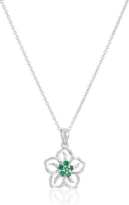 Amazon Essentials Genuine or Created Gemstone Birthstone Flower Pendant Necklace with Chain in Sterling Silver, 18" (previously Amazon Collection)