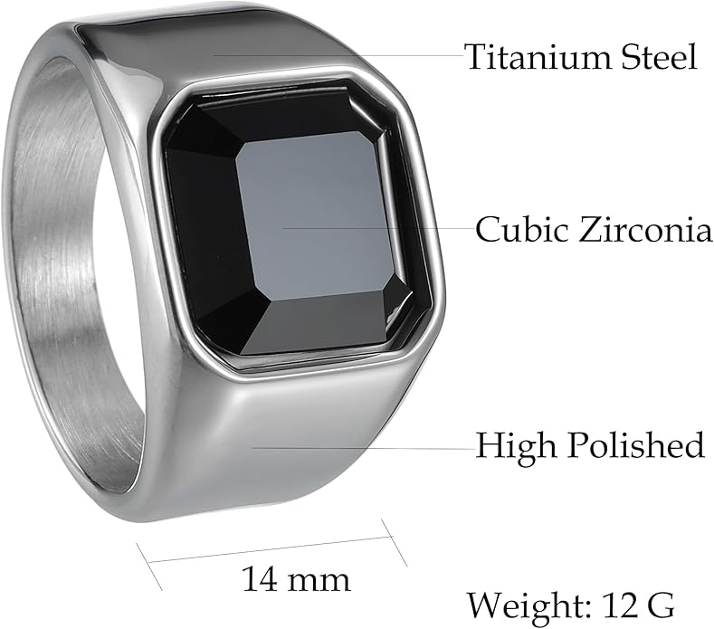 Mens Signet Rings Stainless Steel Pinky Ring for Men Women Silver/Black/Gold Square Cool Finger Ring, Gift for Dad Husband
