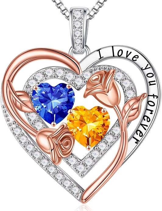 Iefil Birthstone Necklace for Women - Sterling Silver Birthstone Necklace Anniversary Birthday Gifts for Her Wife Mom Daughter