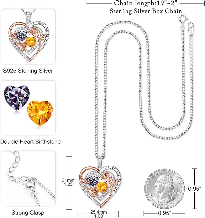 Iefil Birthstone Necklace for Women - Sterling Silver Birthstone Necklace Anniversary Birthday Gifts for Her Wife Mom Daughter