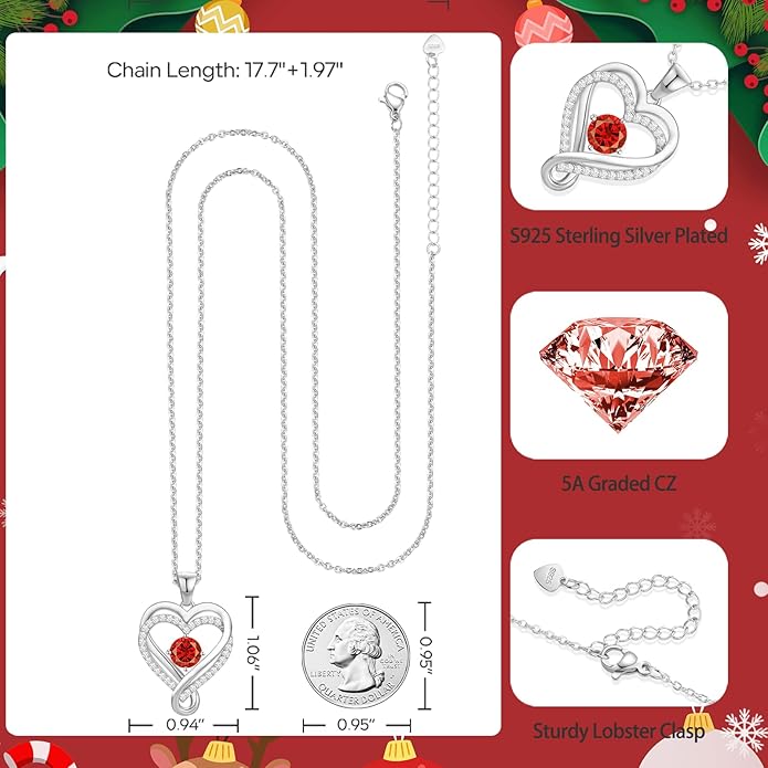 Infinity Heart Birthstone Necklace for Women Wife 18K Rose Gold Plated,Anniversary for Women Wife Her Birthday Gift for Girlfriend Mom Daughters, I Love You Women's Jewelry