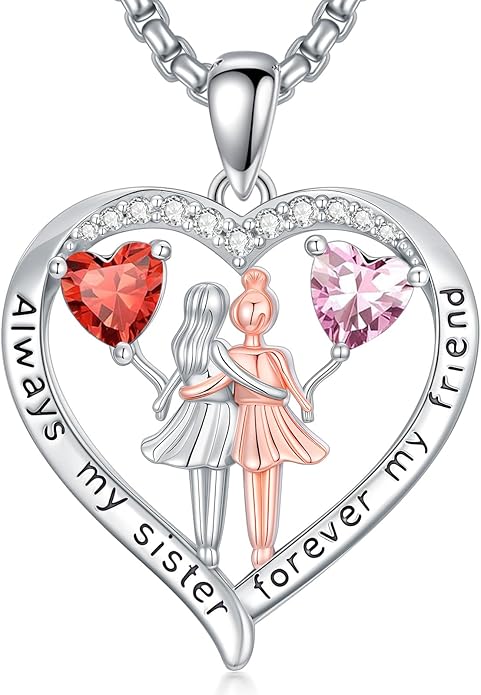 Always My Sister Forever My Friend Birthstone Pendant Necklace Women Jewelry Christmas Valentine Mothers Day Birthday Gifts for Women Sister From Sister