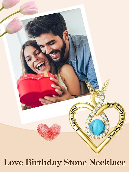 I Love You For Always and Forever Birthstone Necklace Infinity Love Heart Pendant Jewelry Christmas Valentine Mothers Day Birthday Gifts for Women Her Wife Girlfriend