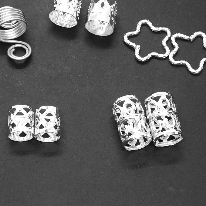 200 Pcs Hair Jewelry for Braids Accessories Loc Jewelry for Hair Dreadlock, Sliver Adjustable Cuffs Braiding Hair Rings Decoration