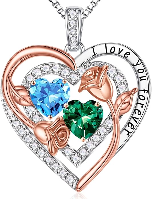 Iefil Birthstone Necklace for Women - Sterling Silver Birthstone Necklace Anniversary Birthday Gifts for Her Wife Mom Daughter