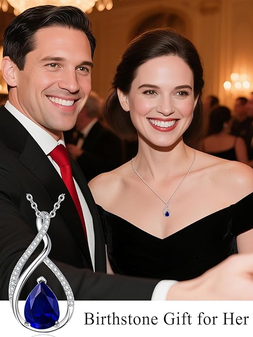 Teardrop Birthstone Necklace for Women 925 Sterling Silver Pear-Shaped Pendant Anniversary Mother's Day Birthday Jewelry Gifts for Her