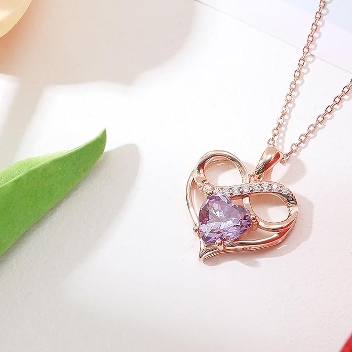 Rose Gold Birthstone Necklaces Heart Birthstone Pendant Necklaces For Women Valentine's Day Mother's Day Anniversary Christmas Gifts