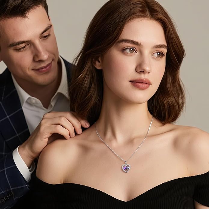 Iefil Birthstone Jewelry for Women - 925 Sterling Silver Birthstone Necklace, Anniversary Birthday Gifts for Women, Jewelry Gifts for Her Wife Mom Daughter