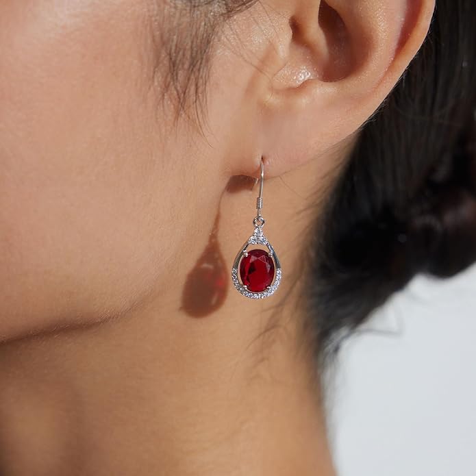 18K White Gold Plated Sterling Silver Oval Cut Cubic Zirconia Drop Dangle Earrings for Women Hypoallergenic Statement Earrings Gifts for Women Mom