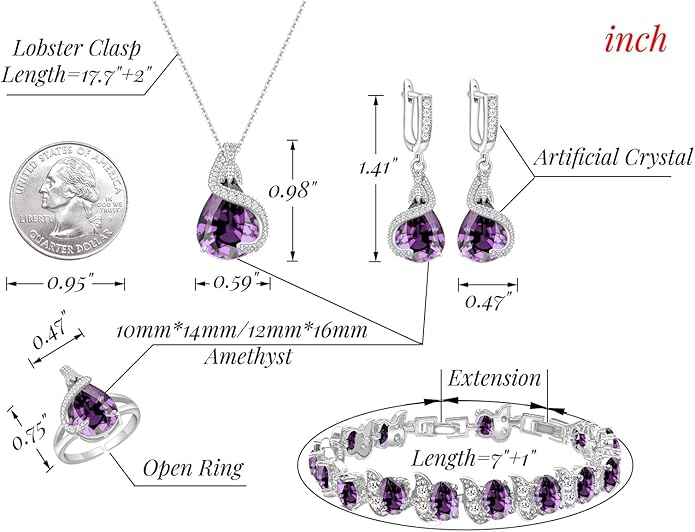 GZWHD Jewelry Set for Women Water Drop Cubic Zirconia Artificial Crystal Earrings Pendant Necklace Open Ring Tennis Bracelet Wedding Anniversary Birthday Engagement Gift for Bridesmaid Wife Girlfriend Friend