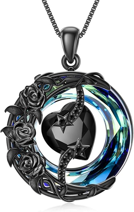 TOUPOP Birthstone Necklace 925 Sterling Silver Moon and Star Pendant with Blue Crystal Celtic Moon Jewelry Birthday Christmas Gifts for Women Mom Wife Her Daughter