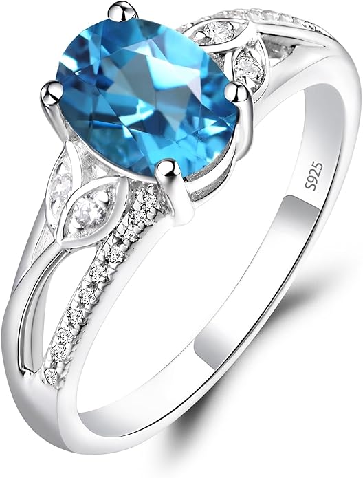 925 Sterling Silver Oval Shaped 8X6 MM Gemstone Ring Leaf Engagement Ring for Women Jewelry