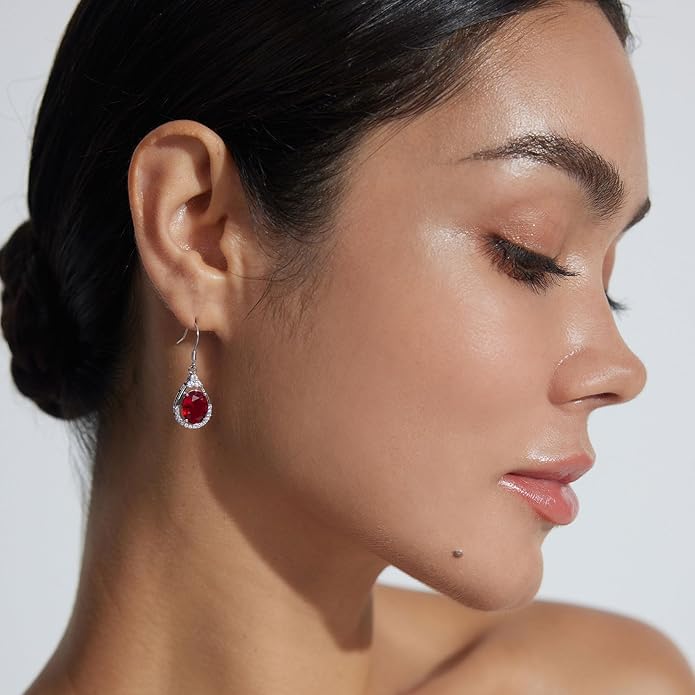 18K White Gold Plated Sterling Silver Oval Cut Cubic Zirconia Drop Dangle Earrings for Women Hypoallergenic Statement Earrings Gifts for Women Mom