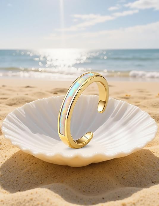 FIASASO 14K Gold Filled Toe Rings for Women Non Tarnish 14K Gold Filled Toe Ring Adjustable Band Opal Dainty Toe Ring Summer Beach Open Toe Rings Foot Jewelry