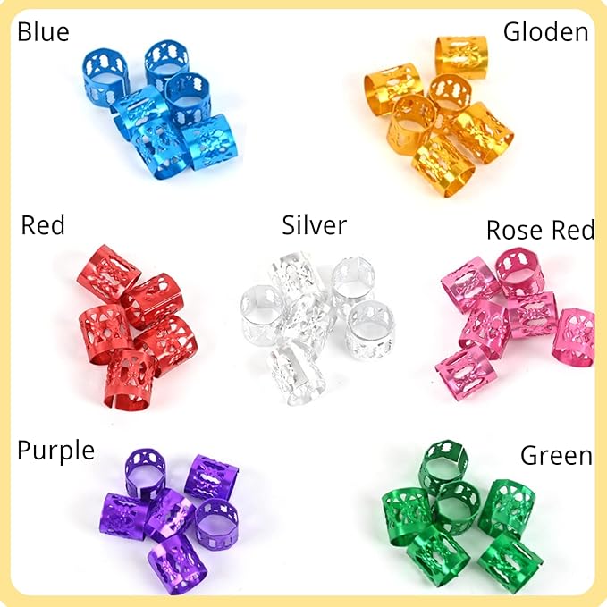 400pcs Hair Jewelry for Braids, Dreadlocks, Beads, Cuffs, Rings & Clips - Colorful Aluminum, Adjustable Metal Hair Accessories for Women & Girls (Multi-colored)