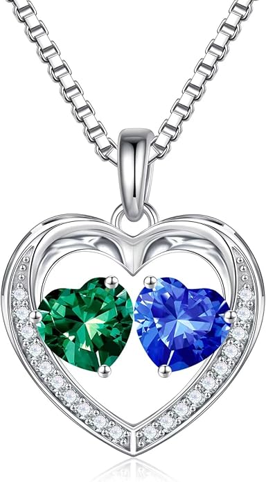 Iefil Birthstone Jewelry for Women - 925 Sterling Silver Birthstone Necklace, Anniversary Birthday Gifts for Women, Jewelry Gifts for Her Wife Mom Daughter