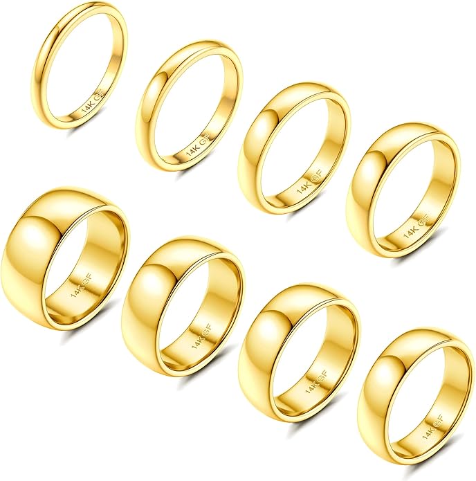 LOYALLOOK 8Pcs Gold Rings Stainless Steel Stacking Rings for Women Statement Bands Plain Finger Ring Thumb Pointer Ring Stackable Thin Gold Ring Set Comfort Fit Size 5 to 10