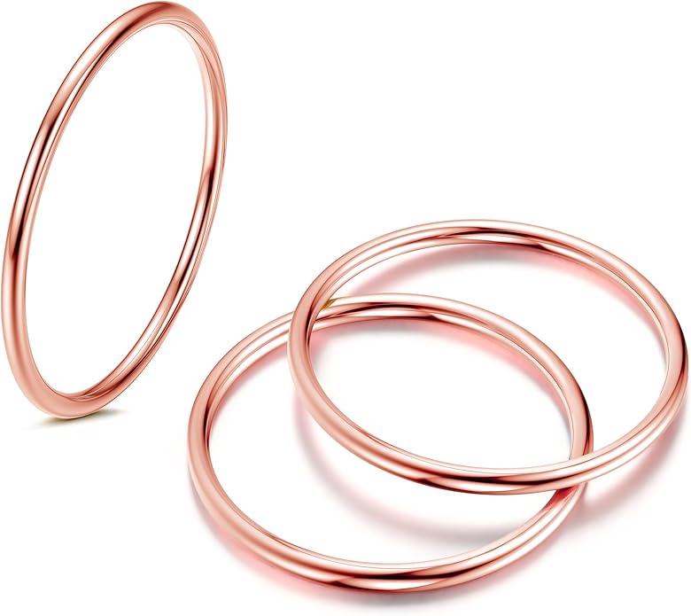 LOYALLOOK 3pcs 1mm Stainless Steel Women's Plain Band Knuckle Stacking Midi Rings Comfort Fit Silver/Gold/Rose Tone