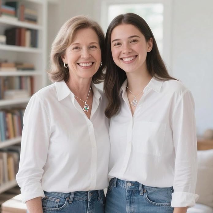 Heart Birthstone Silver Necklace for Women, S925 Sterling Silver Pendant Necklace Birthday Jewelry Gifts for Her Mother Mom Wife Girlfriend