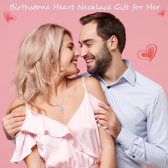 Infinity Heart Birthstone Necklace for Women Wife 18K Rose Gold Plated,Anniversary for Women Wife Her Birthday Gift for Girlfriend Mom Daughters, I Love You Women's Jewelry