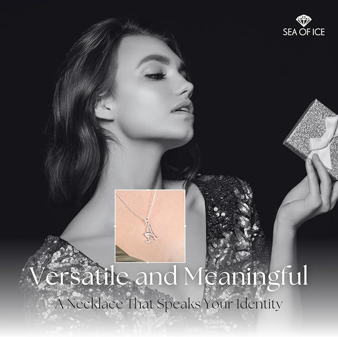 SEA OF ICE Letter Initial Necklace, Alphabet Letter Pendant Necklace, Sterling Silver, Gold, Rose Gold Necklace for Women, Elegant Initial Necklaces, Personalized Custom Women's Necklaces