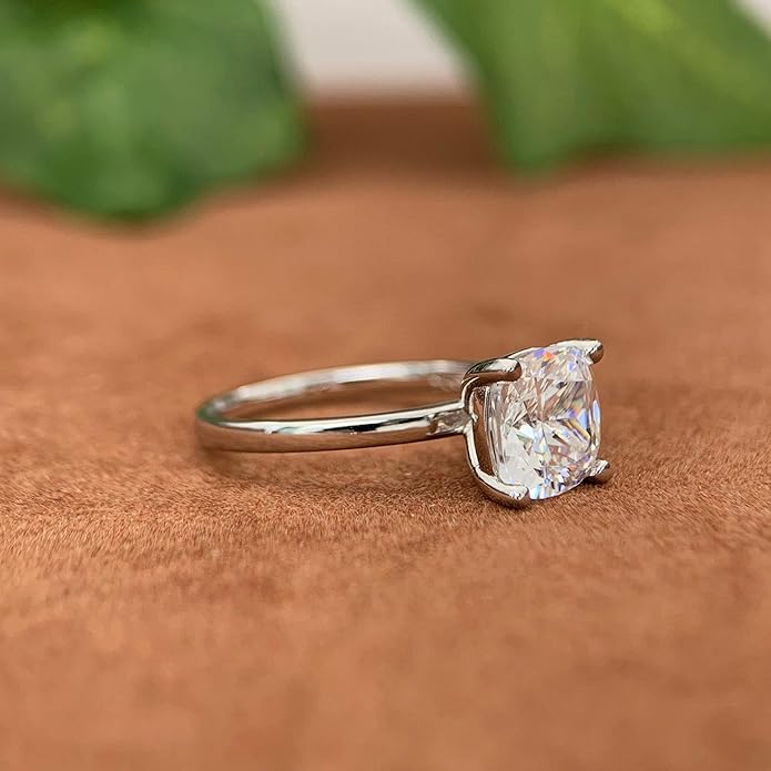 14K White Gold Engagement Rings, 14K 3 CT Cushion Cut Moissanite Rings, 14K Solitaire Moissanite Engagement Ring, 14K Gold Moissanite Ring