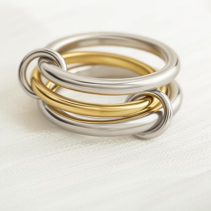 Gold Stackable Rings for Women Non Tarnish, 18k Gold Plated Cubic Zirconia Rings, Silver Gold Multi Ring Mixed Metals Stack Rings Set