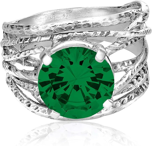 JEAN RACHEL JEWELRY 925 Sterling Silver Ring - Wrap Vintage Design with Prong Set Round Cubic Zirconia - Hypoallergenic, Lead & Nickel Free - Artisan Handcrafted Statement Rings for Women