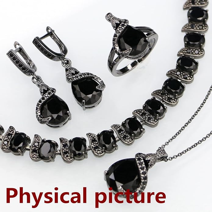 GZWHD Jewelry Set for Women Water Drop Cubic Zirconia Artificial Crystal Earrings Pendant Necklace Open Ring Tennis Bracelet Wedding Anniversary Birthday Engagement Gift for Bridesmaid Wife Girlfriend Friend