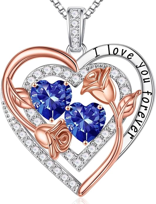 Iefil Birthstone Necklace for Women - Sterling Silver Birthstone Necklace Anniversary Birthday Gifts for Her Wife Mom Daughter