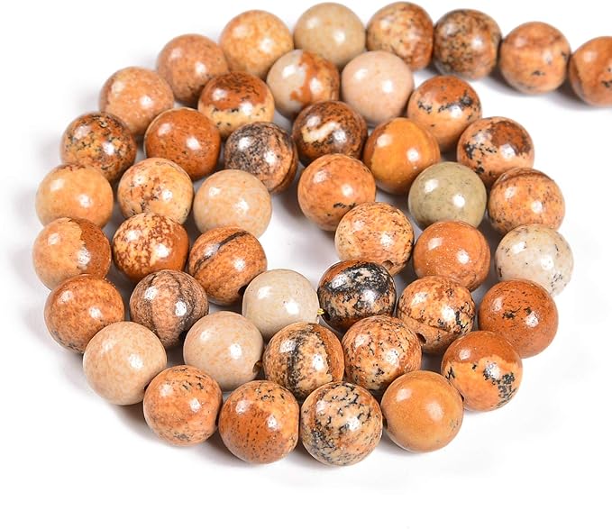 36pcs 10mm Natural Yellow Picture Jasper Gemstone Round Spacer Loose Stone Beads for Jewelry Making 15.5" 1 Strand (Yellow Picture Jasper, 10mm 36Beads)