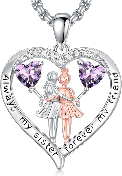 Always My Sister Forever My Friend Birthstone Pendant Necklace Women Jewelry Christmas Valentine Mothers Day Birthday Gifts for Women Sister From Sister