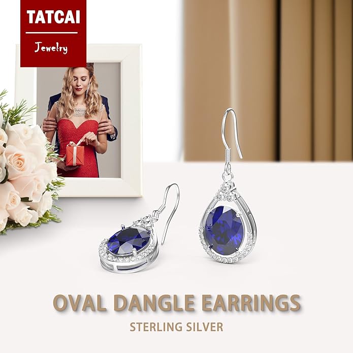 18K White Gold Plated Sterling Silver Oval Cut Cubic Zirconia Drop Dangle Earrings for Women Hypoallergenic Statement Earrings Gifts for Women Mom